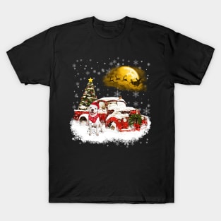 Red Truck Xmas Tree White Pitbull Christmas T-Shirt